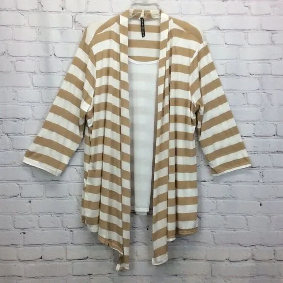 Drama Gold Layered Top Women's Size 3X Tan & White Stripe Waterfall Lightweight - Picture 4 of 8